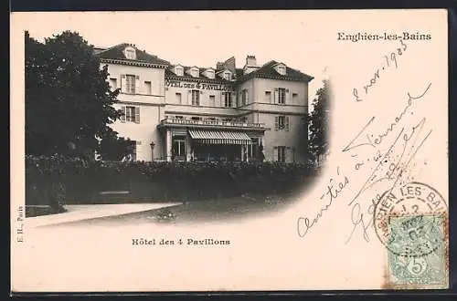 AK Enghien-les-Bains, Hôtel des 4 Pavillons avec jardin devant la facade