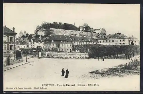 AK Pontoise, Place du Bucherel avec Château et Hôtel-Dieu