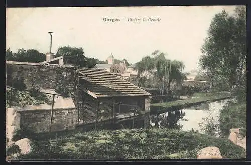 AK Garges, Rivière le Croult et paysage bucolique avec bâtiments en arrière-plan