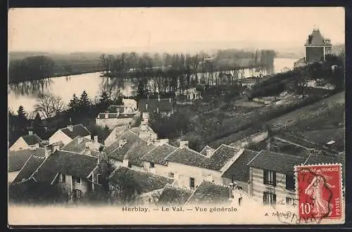 AK Herblay, Le Val, Vue générale sur le village et la rivière