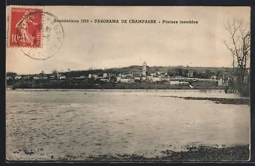 AK Champagne, Inondations 1910, Plaines inondées