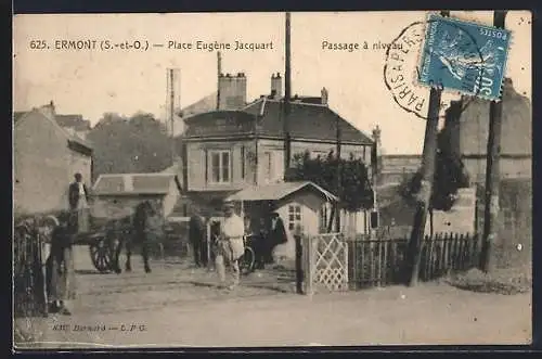 AK Ermont, Place Eugène Jacquart et passage à niveau