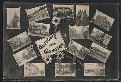 AK Gonesse, Souvenir de Gonesse avec collages de vues locales