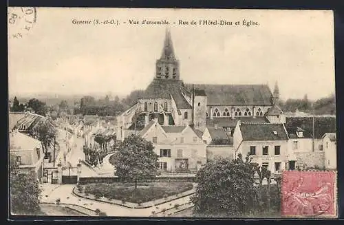AK Gonesse, Vue d`ensemble, Rue de l`Hôtel-Dieu et Église