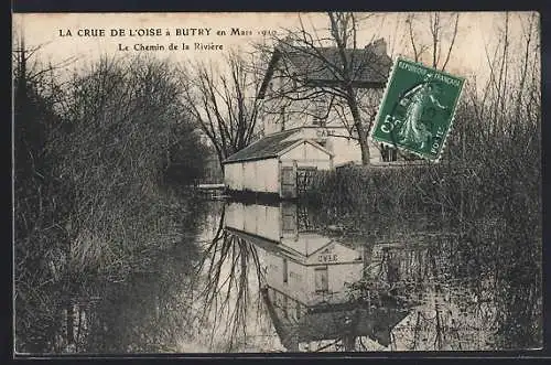 AK Butry, La Crue de l`Oise en mars, Le Chemin de la Rivière