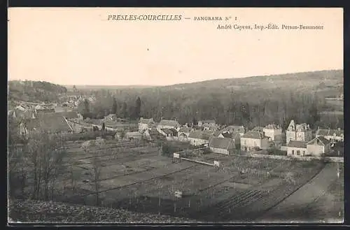 AK Presles-Courcelles, Panorama du village et des champs environnants