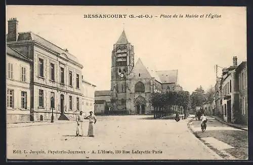 AK Bessancourt, Place de la Mairie et l`Église