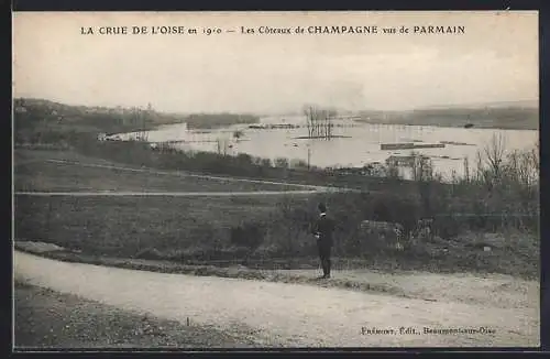 AK Parmain, La crue de l`Oise en 1910, Les Coteaux de Champagne vus de Parmain