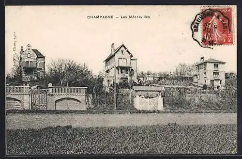 AK Champagne, Vue des maisons à Les Ménnevilles