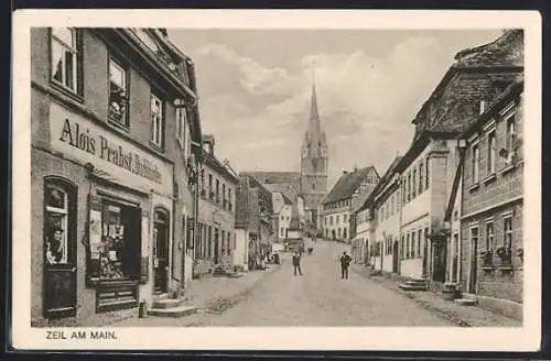 AK Zeil, Strassenpartie mit Alois Prabst Buchbinder