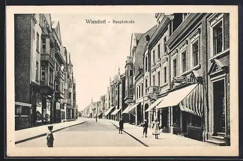 AK Wiesdorf, Hauptstrasse mit Cafe und weiteren Geschäften