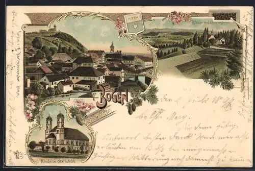 Lithographie Bogen, Klause auf d. Bogenberge, Ortsansicht