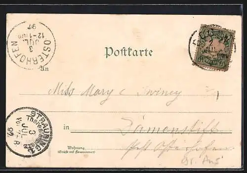 Lithographie Bogen, Klause auf d. Bogenberge, Ortsansicht