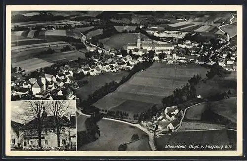 AK Michelfeld /Obpf., Gasthaus Schindler, Ortsansicht vom Flugzeug aus