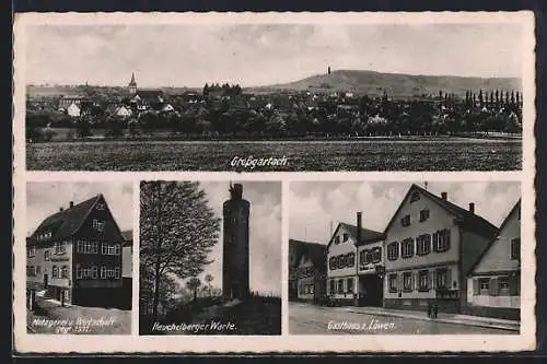 AK Grossgartach, Gasthaus zum Löwen K. König, Heuchelberger Warte, Ortspanorama