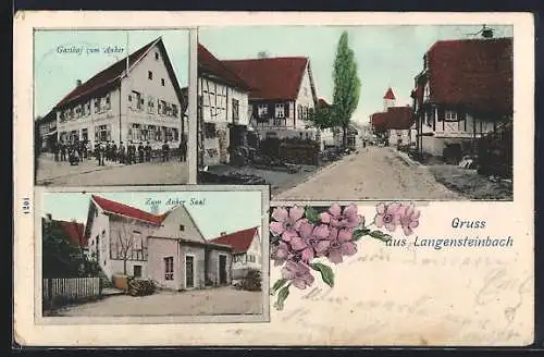 AK Langensteinbach, Gasthof zum Anker, Saal, Strassenpartie
