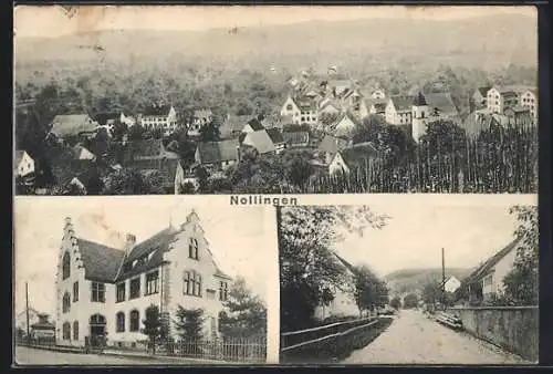 AK Nollingen, Ortsansicht aus der Vogelschau, Strassenpartie