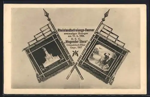 AK Düsseldorf-Eller, Rheinlandbefreiungs-Banner RSC Wogender Stern