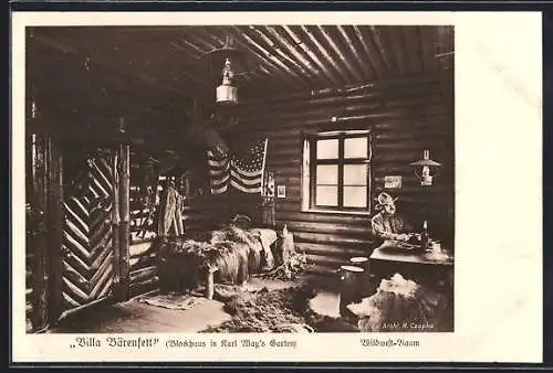 AK Patty Frank in der Villa Bärenfett, Blockhaus in Karl Mays Garten