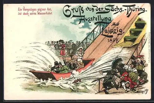 Künstler-AK Arthur Thiele: Leipzig, Sächs.-Thür. Ausstellung 1897, Wasserbahn