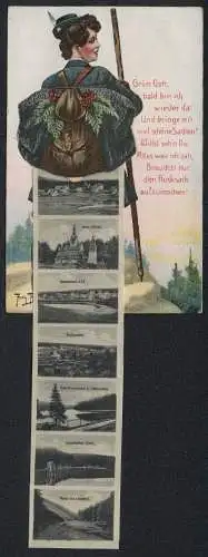 Künstler-AK Arthur Thiele: Wanderin mit Rucksack