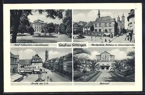 AK Göttingen, Platz, Marktplatz, Rathaus mit Johanniskirche, Strasse der S.A. und Bahnhof