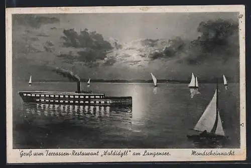 AK Grünau / Köpenick, Am Langensee bei Nacht, Terrassen-Restaurant Waldidyll