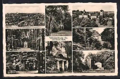 AK Waldenburg i. Sa., Mehrfachansichten von Schloss und Fürstl. Park