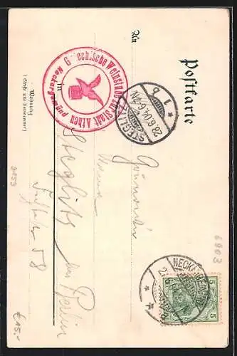 Lithographie Neckargemünd, Griechische Weinstube zur Stadt Athen, Ortsansicht Athen
