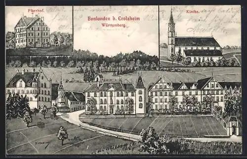 AK Bonlanden / Erolzheim, Stadtansicht, Pfarrhof, Kirche