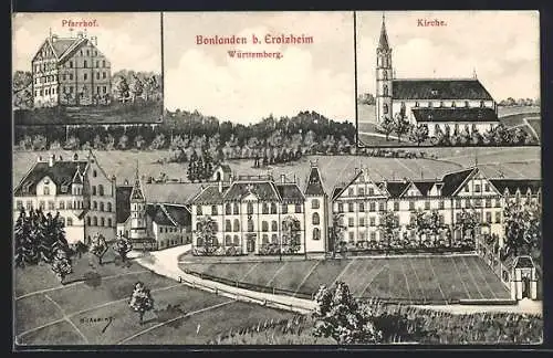AK Bonlanden / Erolzheim, Stadtansicht, Pfarrhof, Kirche