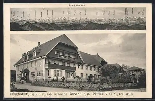 AK Birkendorf /Bad. Schwarzw., Gasthaus und Pension z. Post mit Alpenpanorama