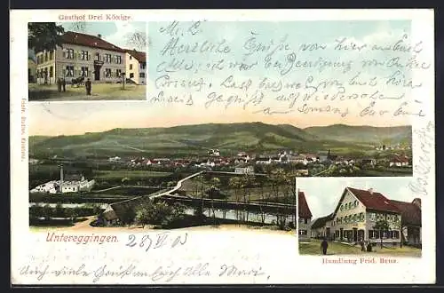 AK Untereggingen, Gasthof Drei Könige, Handlung F. Benz, Ortsansicht