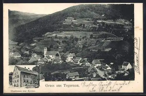 AK Tegernau / Wiesental, Gasthaus zur Krone und Ortsansicht