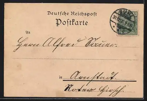 Lithographie Suhl, Bismarckturm mit Gebäuden u. Anlage aus der Vogelschau