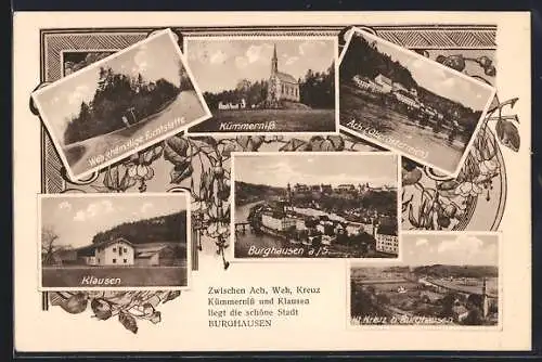 AK Burghausen / Salzach, Teilansicht der Ortschaften Kümmerniss, Ach, Klausen