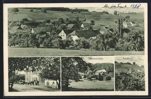 AK Nack / Baden, Gasthaus Zum Kranz, Schule, Nackermühle, Totalansicht