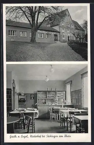 AK Niederhof / Säckingen, Gasthaus zum Engel, Aussen- und Innenansicht