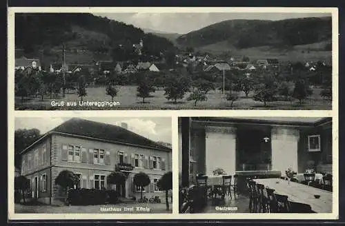 AK Untereggingen, Gasthaus Drei König, Gastzimmer, Ortsansicht