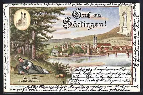 Künstler-AK Bad Säckingen, Ortsansicht