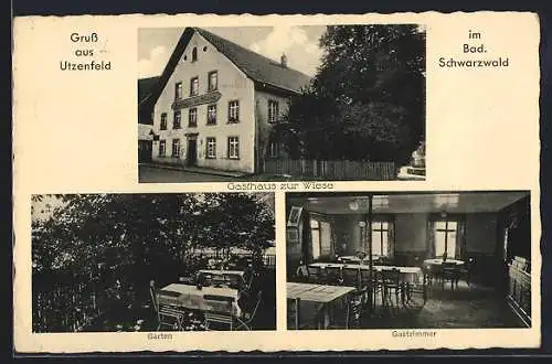 AK Utzenfeld im Bad. Schwarzwald, Gasthaus zur Wiese, Garten, Gastzimmer