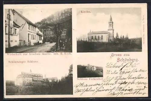 AK Schönberg / Hessen, Wirtschaft zur frischen Quelle, Schloss, Kirche