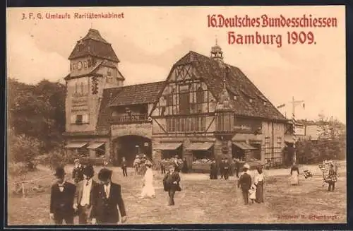 AK Hamburg, 16. Deutsches Bundesschiessen 1909, Festplatz mit Umlaufs Raritätenkabinet