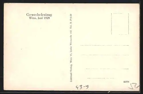 AK Wien, Gewerbefestzug 1929, Wagen Bub oder Mädl?, Kostümierte, Publikum