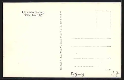 AK Wien, Gewerbefestzug 1929, LKW mit Fahnenträgern