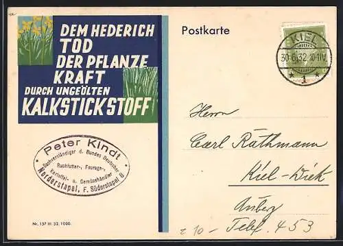 AK Reklame für Kalkstickstoff-Dünger, Dem Hederich Tod, der Pflanze Kraft