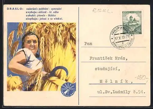 Künstler-AK Reklame für Dünger Fertil-Kali, Bäuerin auf dem Feld