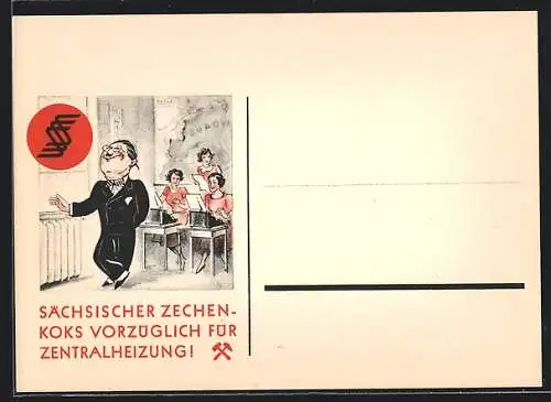 Künstler-AK Reklame für sächsischen Zechen-Koks für Zentralheizungen