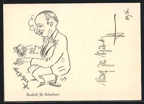 Künstler-AK sign. Ivan Sors: Rudolf Ili Schubert, Karikatur