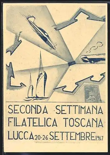 AK Lucca, Seconda Settimana Filatelica Toscana 1947